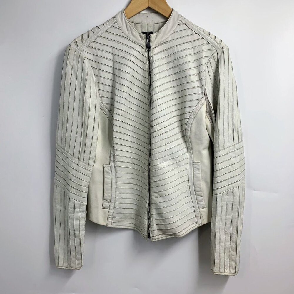G.I.L.I Got It Love It Women's Ribbed Leather Cropped Moto Jacket Size 10